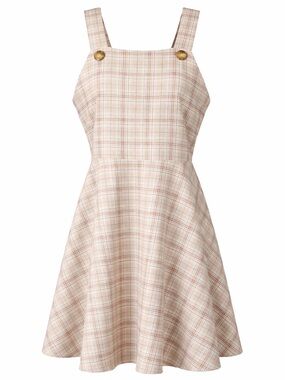 Girls Size 16 Plaid Pinafore Dress Moon & Stars Cream Blue Brown Casual Cute